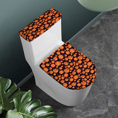 Halloween Pumpkin Witch Pattern Print Toilet Lid And Tank Cover Set