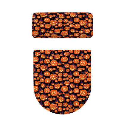 Halloween Pumpkin Witch Pattern Print Toilet Lid And Tank Cover Set