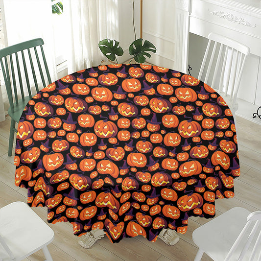 Halloween Pumpkin Witch Pattern Print Waterproof Round Tablecloth