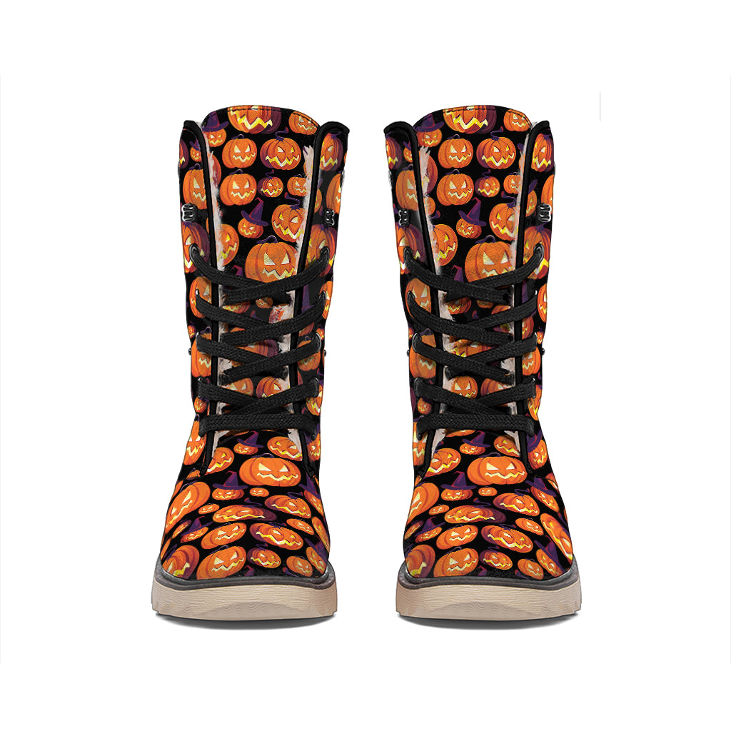 Halloween Pumpkin Witch Pattern Print Winter Boots