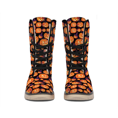 Halloween Pumpkin Witch Pattern Print Winter Boots