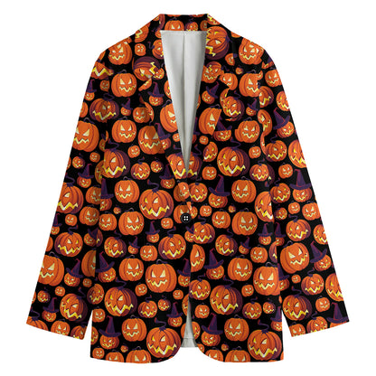 Halloween Pumpkin Witch Pattern Print Women's Blazer