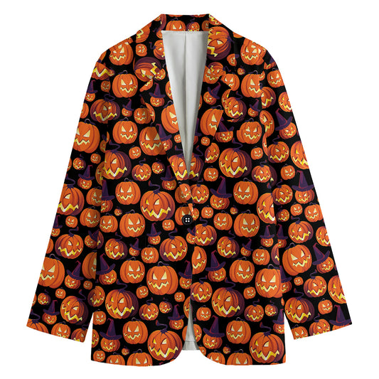 Halloween Pumpkin Witch Pattern Print Women's Blazer