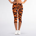 Halloween Pumpkin Witch Pattern Print Women's Capri Leggings