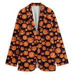 Halloween Pumpkin Witch Pattern Print Women's Cotton Blazer