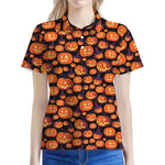 Halloween Pumpkin Witch Pattern Print Women's Polo Shirt