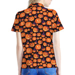 Halloween Pumpkin Witch Pattern Print Women's Polo Shirt