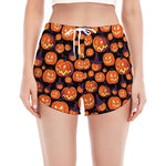 Halloween Pumpkin Witch Pattern Print Women's Split Running Shorts