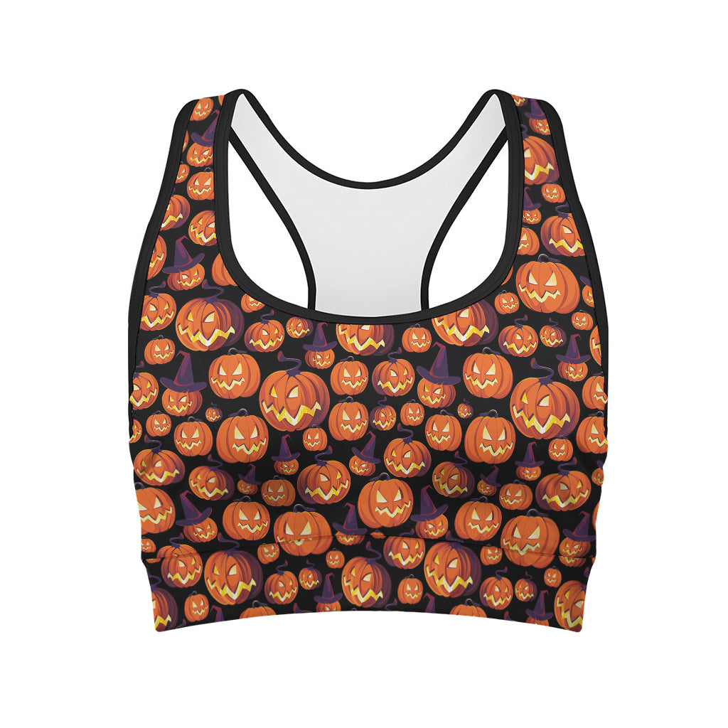 Halloween Pumpkin Witch Pattern Print Women's Sports Bra
