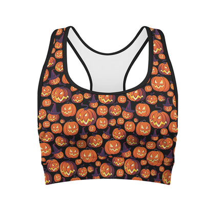 Halloween Pumpkin Witch Pattern Print Women's Sports Bra
