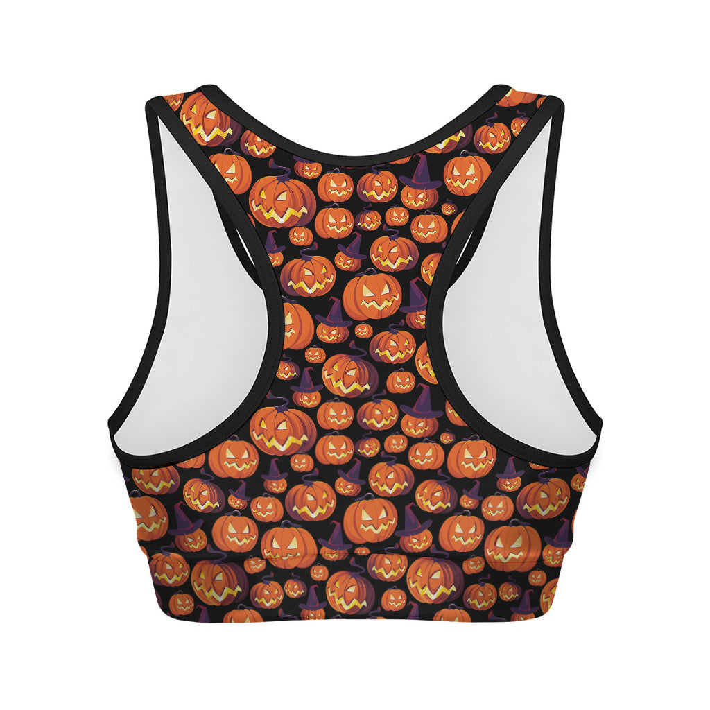 Halloween Pumpkin Witch Pattern Print Women's Sports Bra