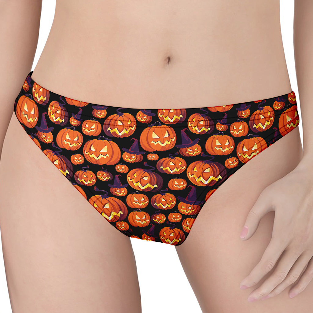 Halloween Pumpkin Witch Pattern Print Women's Thong
