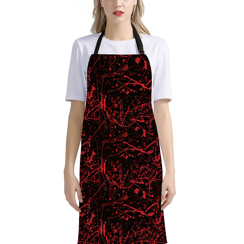 Halloween Red Blood Print Bib Apron With Pocket