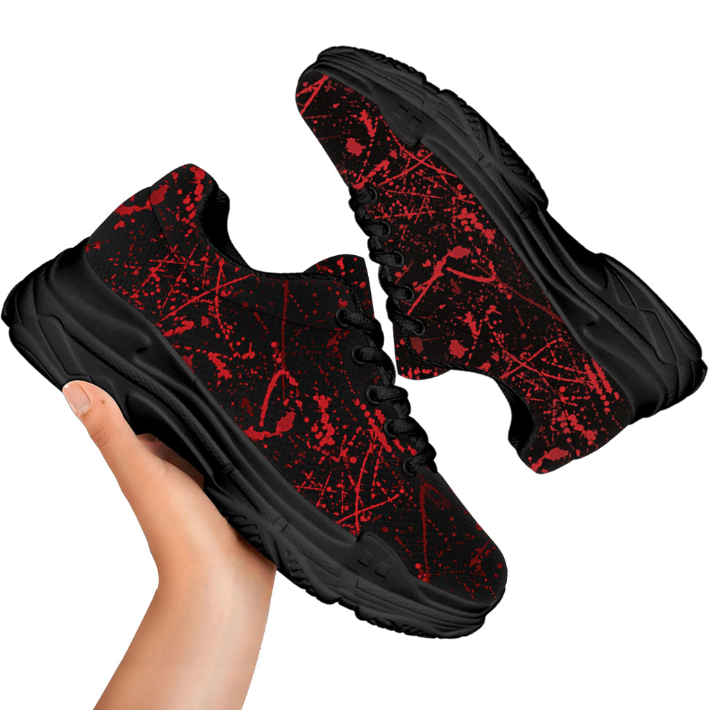 Halloween Red Blood Print Black Chunky Shoes