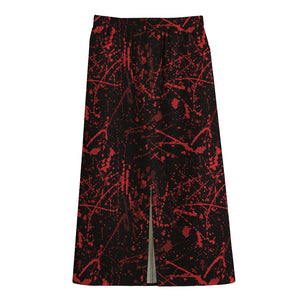 Halloween Red Blood Print Cotton Front Slit Maxi Skirt