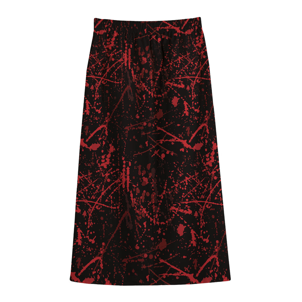 Halloween Red Blood Print Cotton Front Slit Maxi Skirt