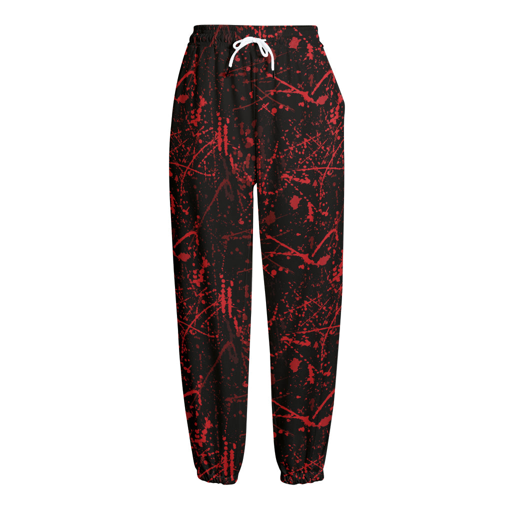 Halloween Red Blood Print Fleece Lined Knit Pants