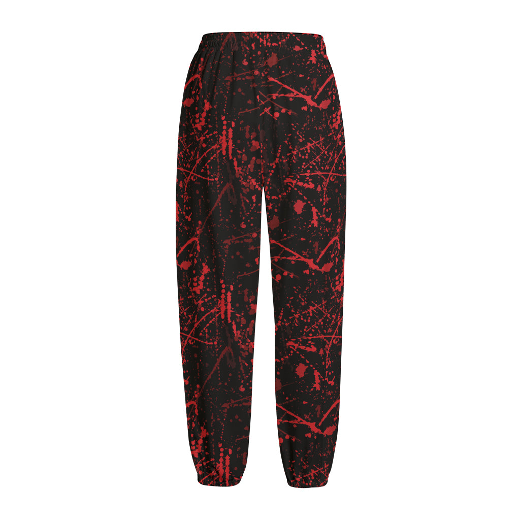 Halloween Red Blood Print Fleece Lined Knit Pants
