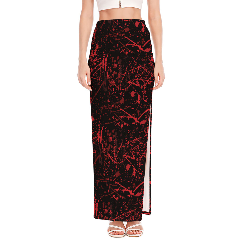 Halloween Red Blood Print High Slit Maxi Skirt