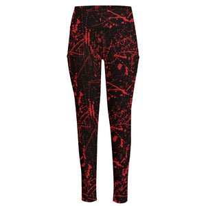 Halloween Red Blood Print High-Waisted Pocket Leggings