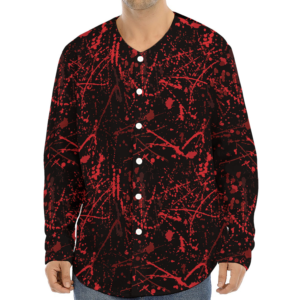 Halloween Red Blood Print Long Sleeve Baseball Jersey