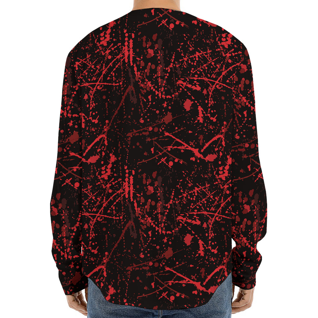 Halloween Red Blood Print Long Sleeve Baseball Jersey