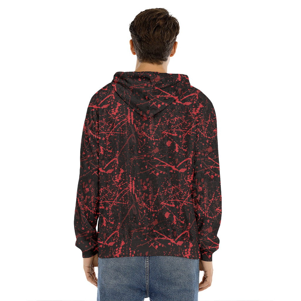 Halloween Red Blood Print Men's Velvet Pullover Hoodie