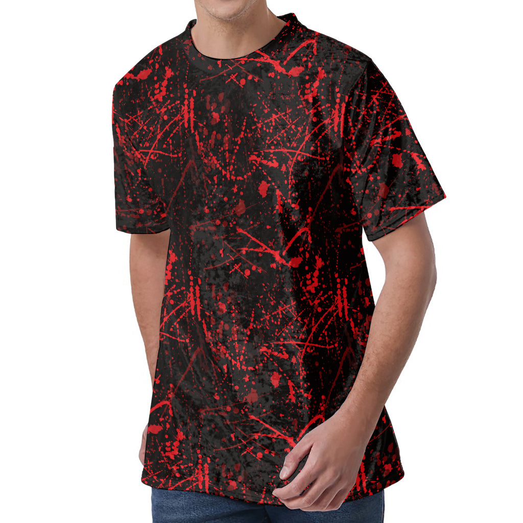 Halloween Red Blood Print Men's Velvet T-Shirt