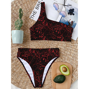 Halloween Red Blood Print One Shoulder Bikini Top