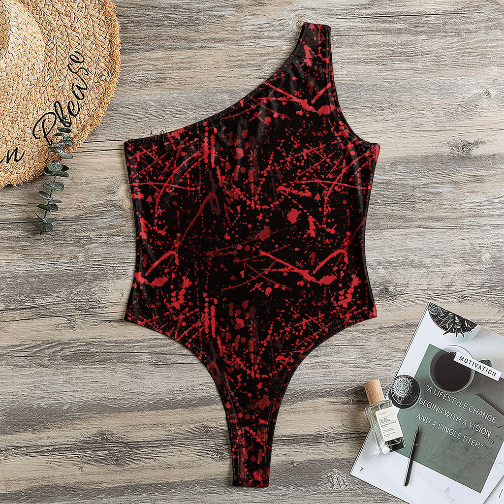 Halloween Red Blood Print One Shoulder Bodysuit