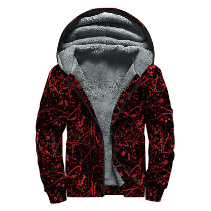 Halloween Red Blood Print Sherpa Lined Zip Up Hoodie
