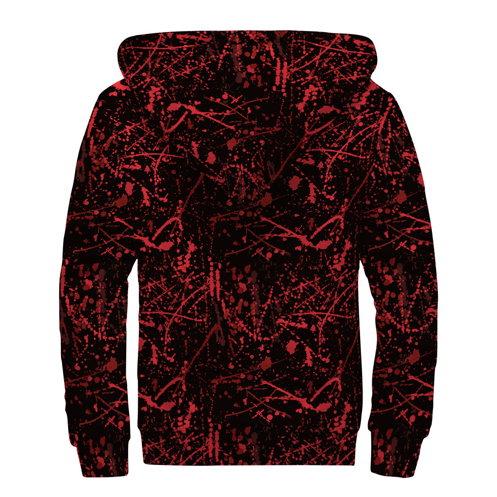 Halloween Red Blood Print Sherpa Lined Zip Up Hoodie