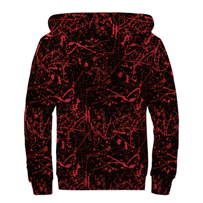 Halloween Red Blood Print Sherpa Lined Zip Up Hoodie