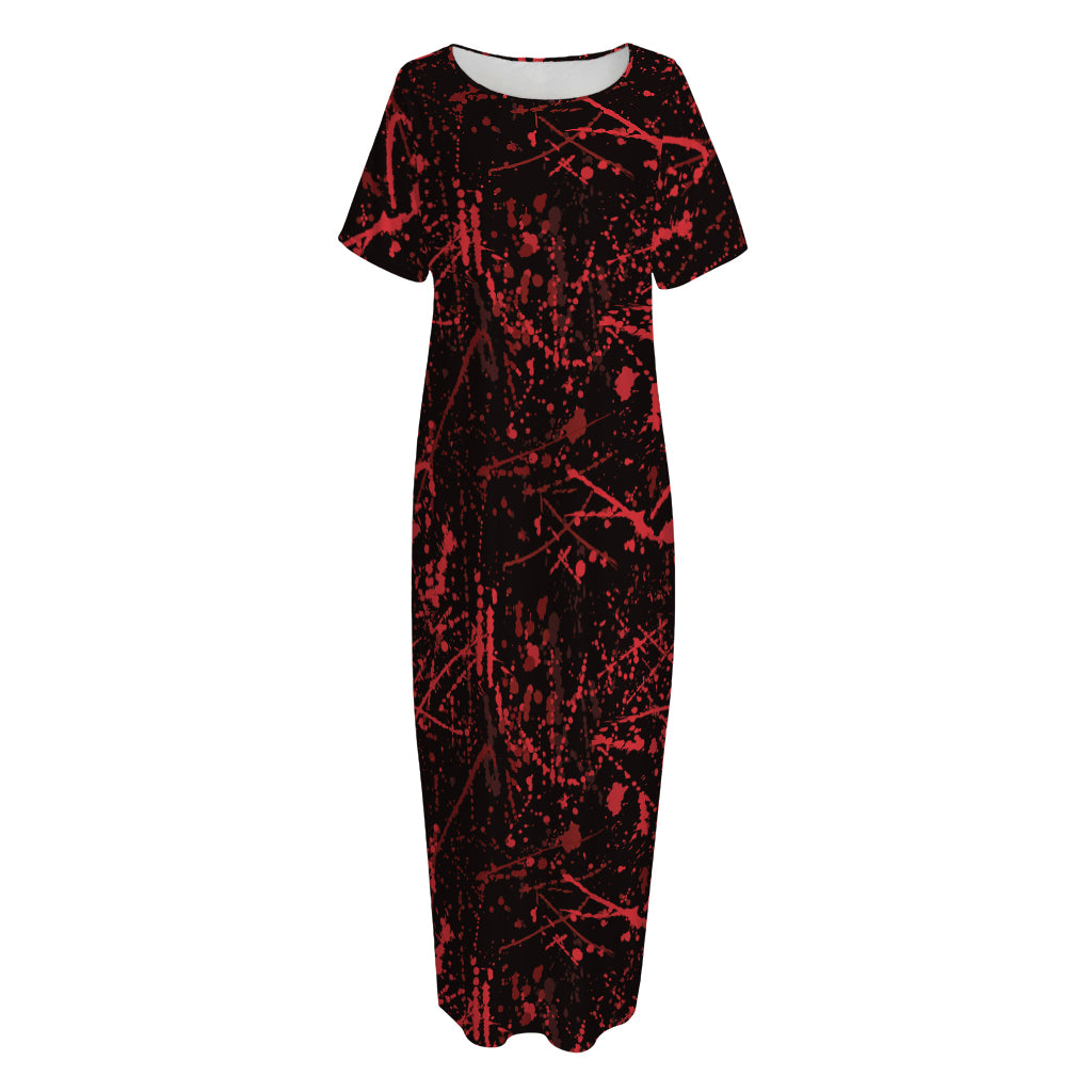 Halloween Red Blood Print Short Sleeve Long Nightdress