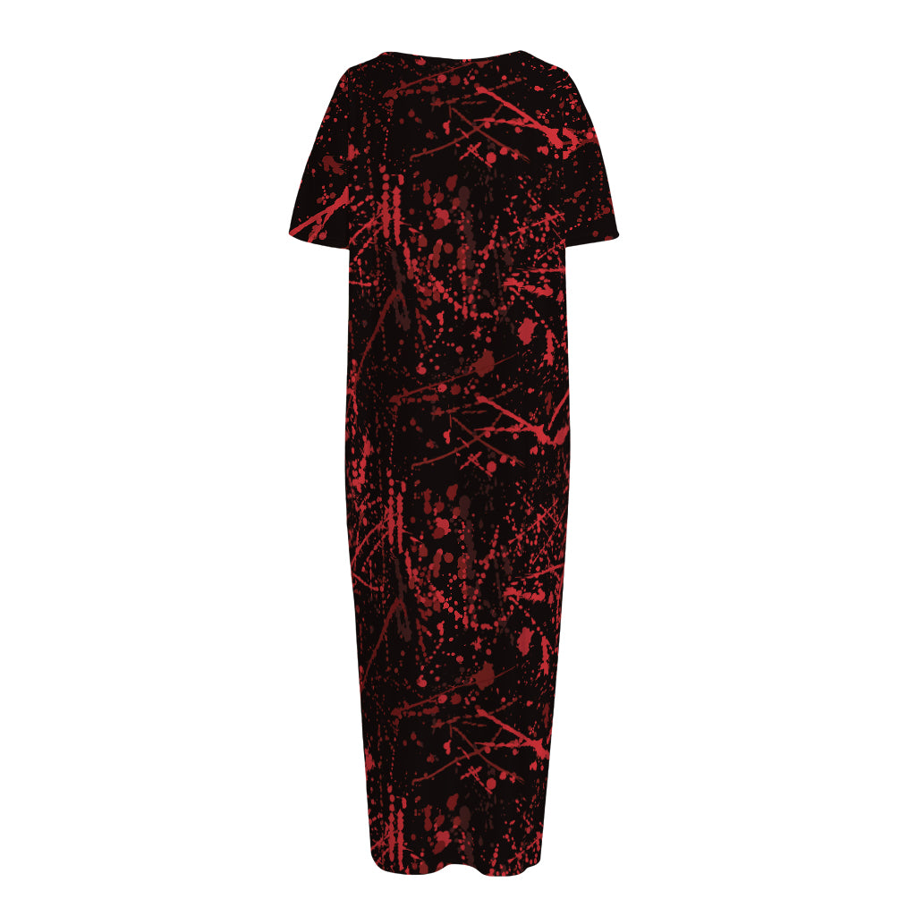 Halloween Red Blood Print Short Sleeve Long Nightdress