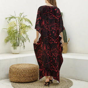 Halloween Red Blood Print Silk V-Neck Kaftan Dress