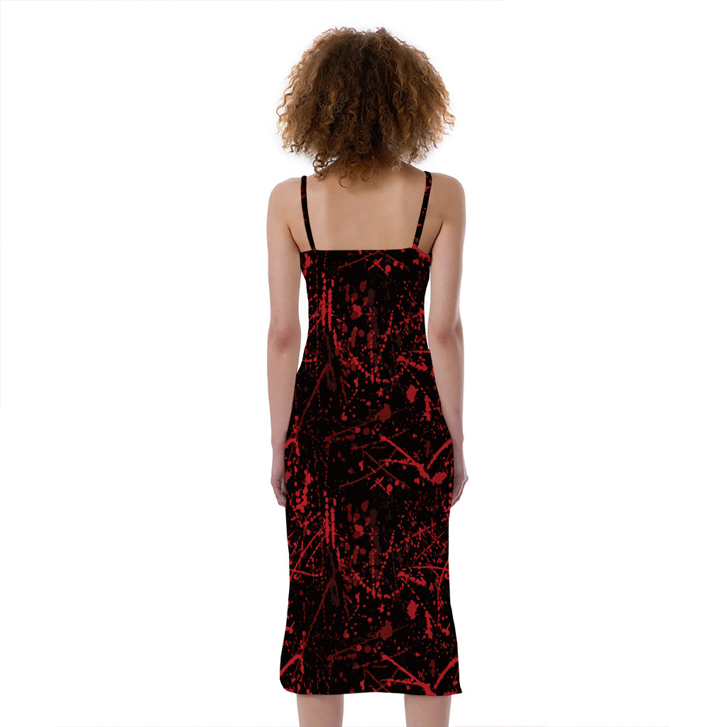 Halloween Red Blood Print Slim Fit Midi Cami Dress