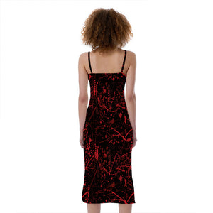 Halloween Red Blood Print Slim Fit Midi Cami Dress