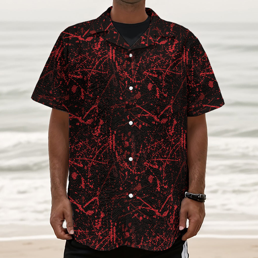 Halloween Red Blood Print Textured Short Sleeve Shirt