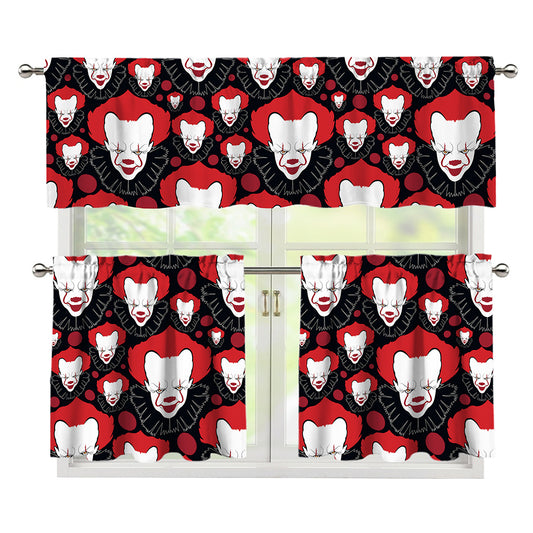 Halloween Scary Clown Pattern Print 3 Piece Kitchen Curtains