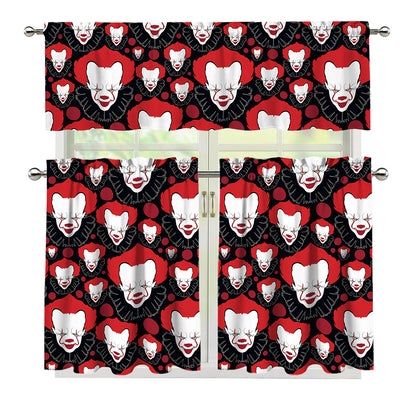 Halloween Scary Clown Pattern Print 3 Piece Kitchen Curtains
