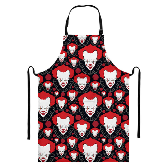 Halloween Scary Clown Pattern Print Bib Apron With Pocket