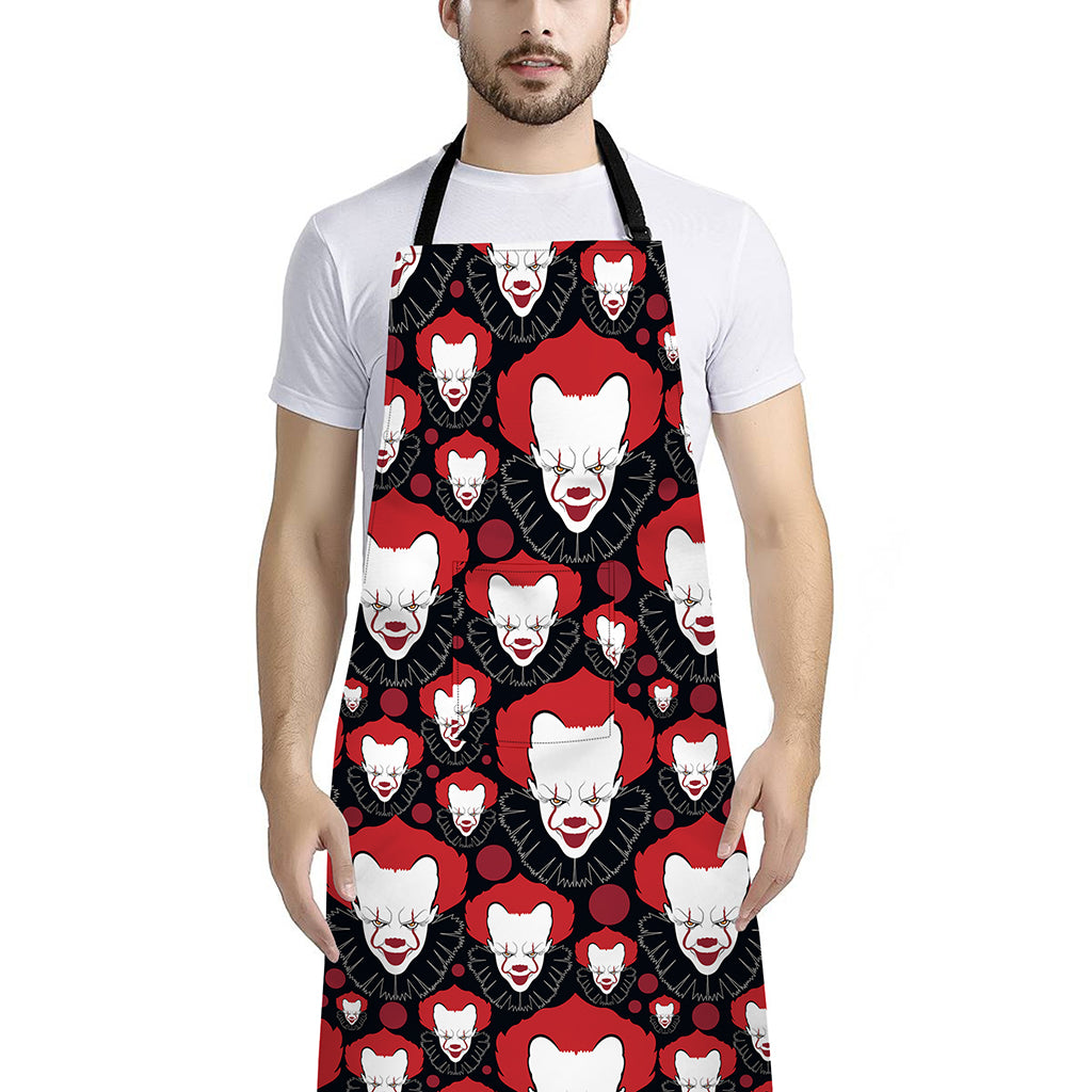Halloween Scary Clown Pattern Print Bib Apron With Pocket