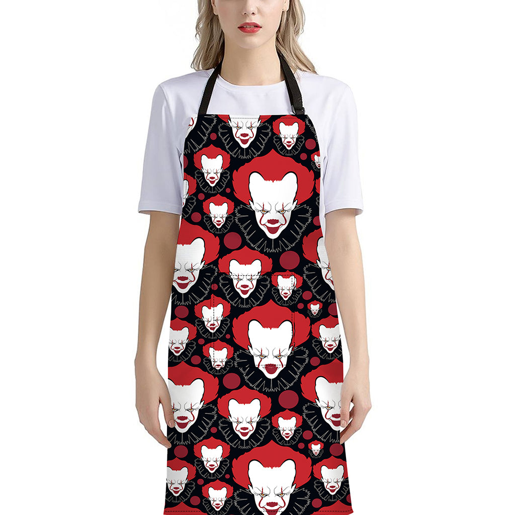 Halloween Scary Clown Pattern Print Bib Apron With Pocket
