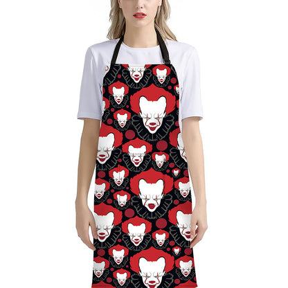 Halloween Scary Clown Pattern Print Bib Apron With Pocket