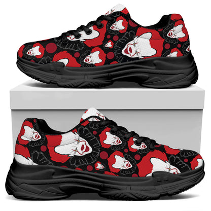 Halloween Scary Clown Pattern Print Black Chunky Shoes
