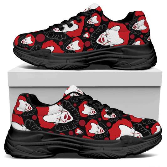 Halloween Scary Clown Pattern Print Black Chunky Shoes