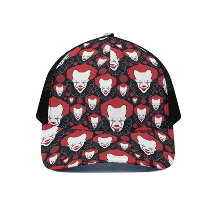 Halloween Scary Clown Pattern Print Black Mesh Trucker Cap