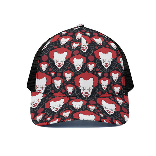 Halloween Scary Clown Pattern Print Black Mesh Trucker Cap