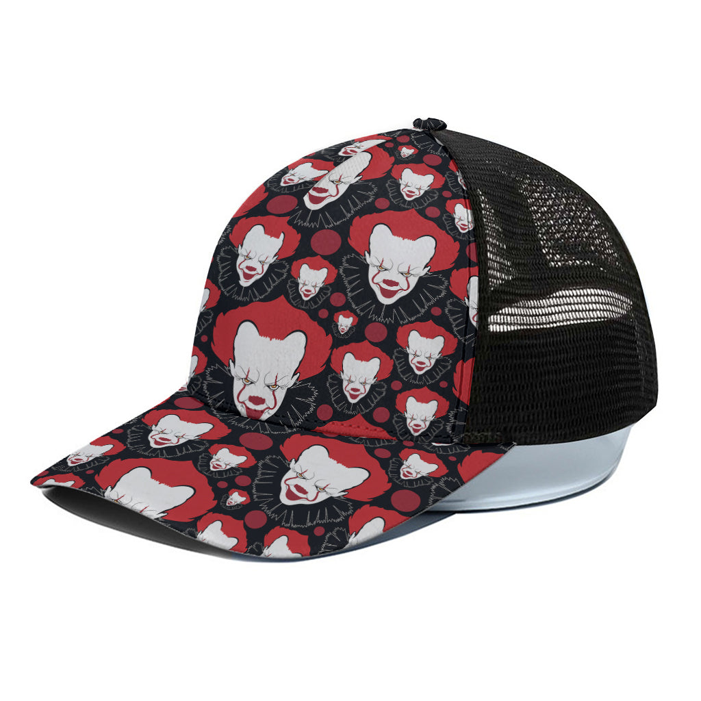 Halloween Scary Clown Pattern Print Black Mesh Trucker Cap